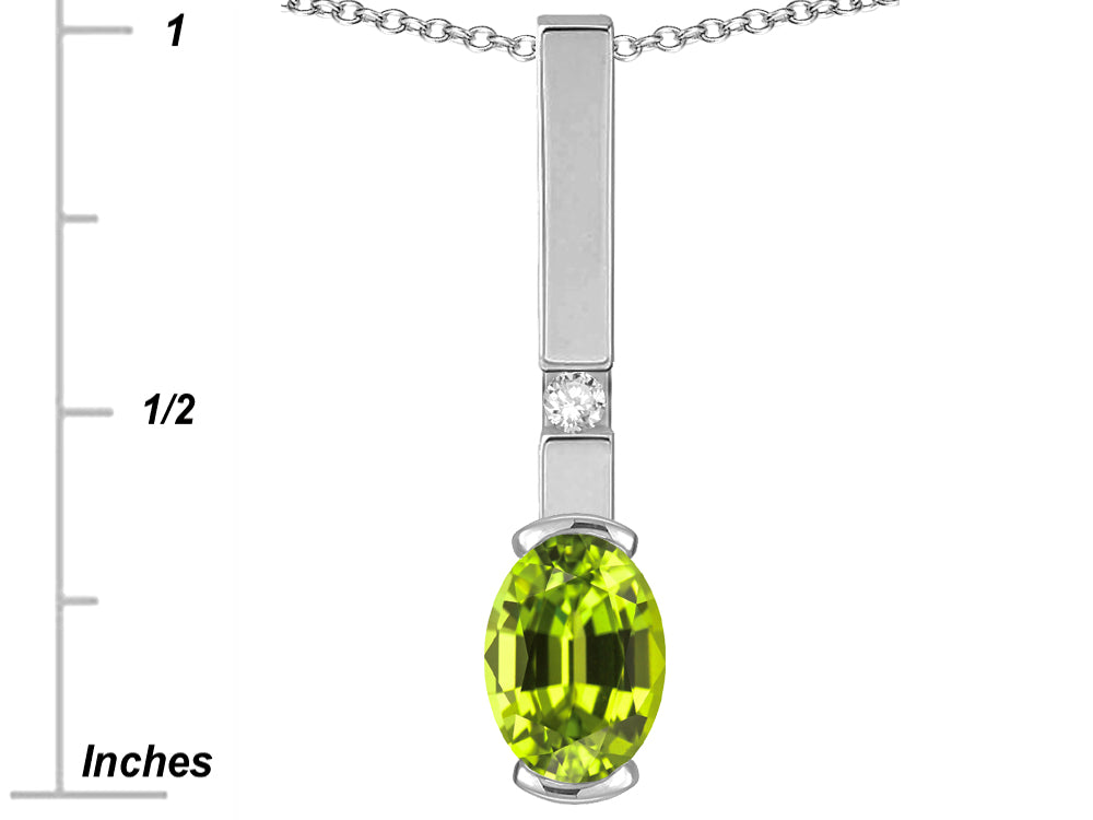 Star K  Oval 8x6mm Genuine Peridot Bar Pendant Necklace