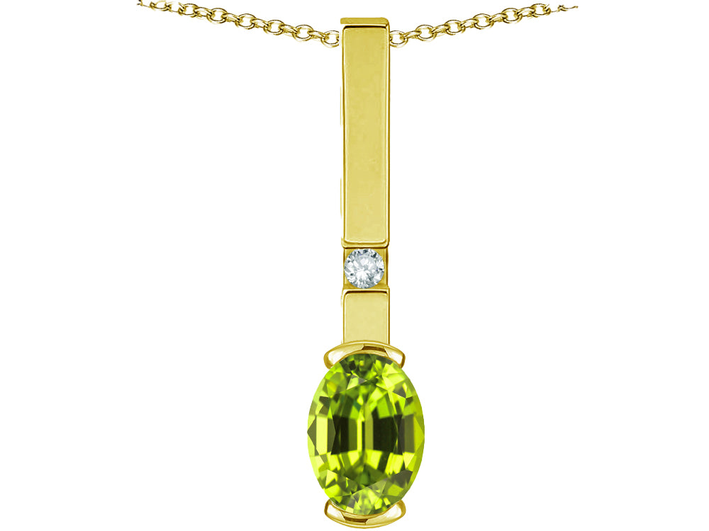 Star K  Oval 8x6mm Genuine Peridot Bar Pendant Necklace