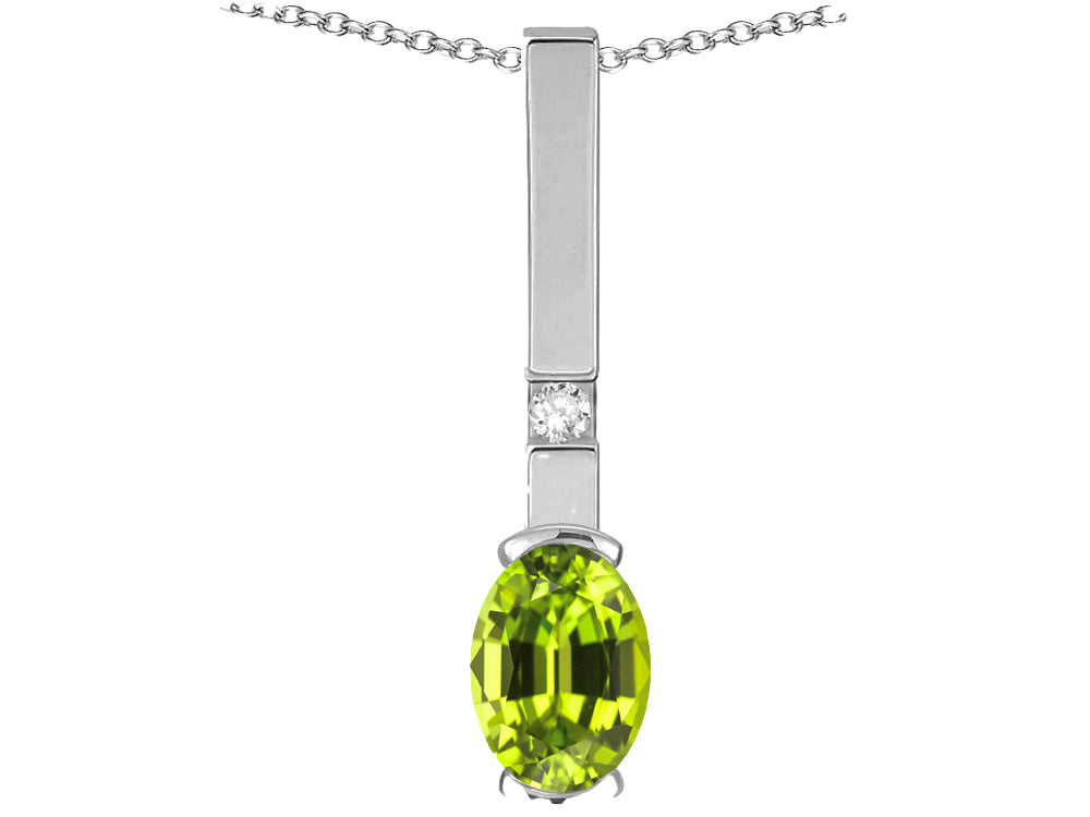 Star K  Oval 8x6mm Genuine Peridot Bar Pendant Necklace