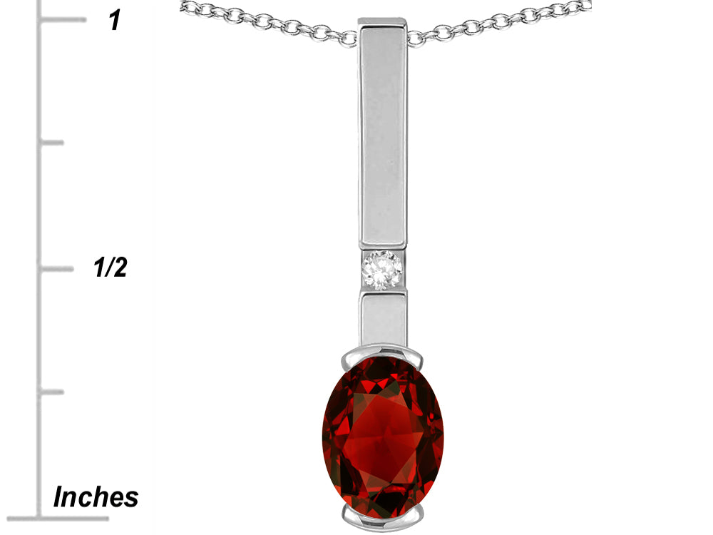 Star K  Oval 8x6mm Genuine Garnet Bar Pendant Necklace