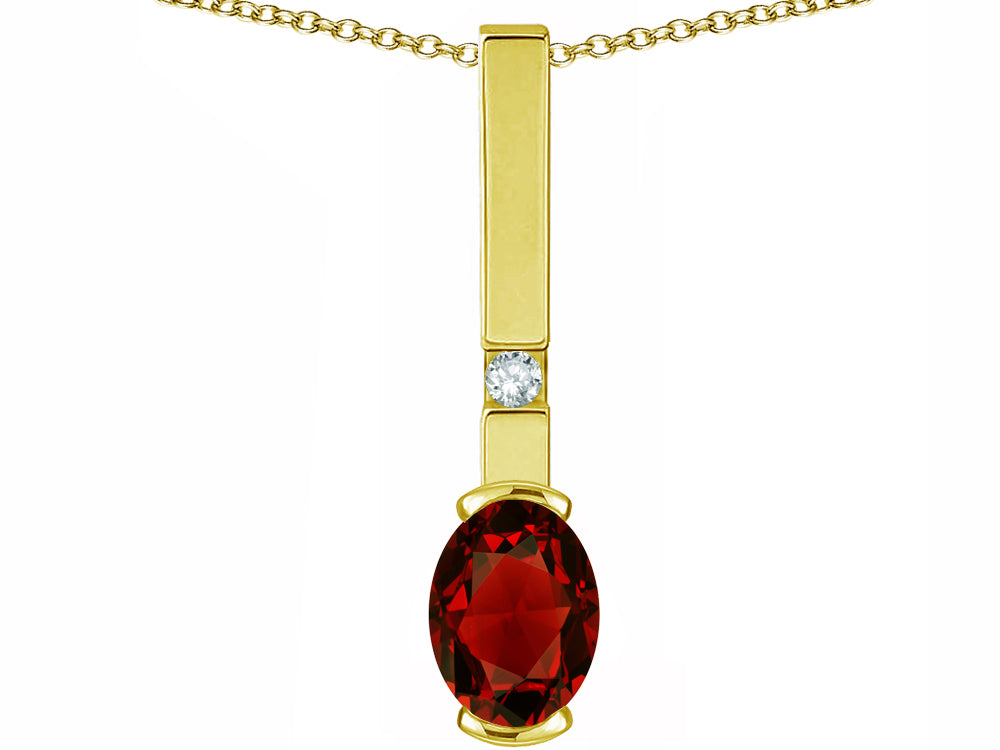 Star K  Oval 8x6mm Genuine Garnet Bar Pendant Necklace