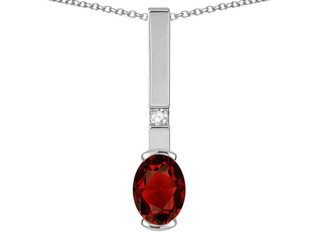 Star K  Oval 8x6mm Genuine Garnet Bar Pendant Necklace