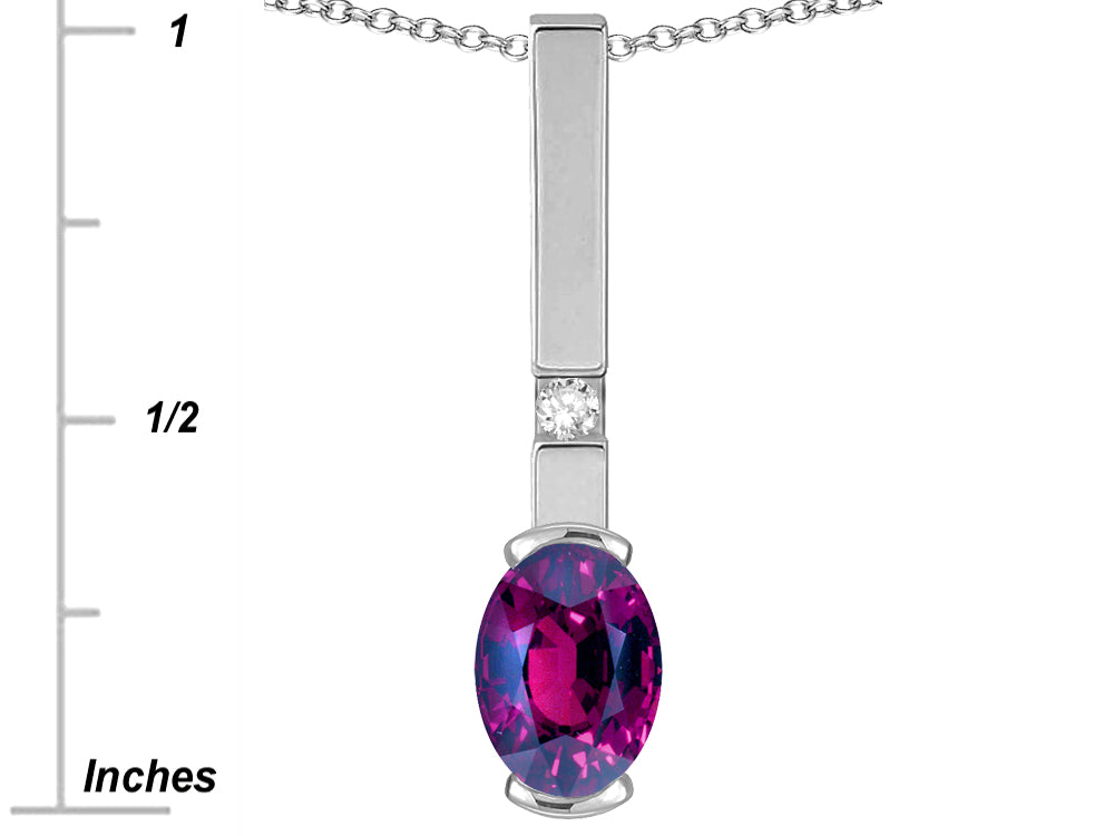 Star K  Oval 8x6mm Genuine Rhodolite Bar Pendant Necklace