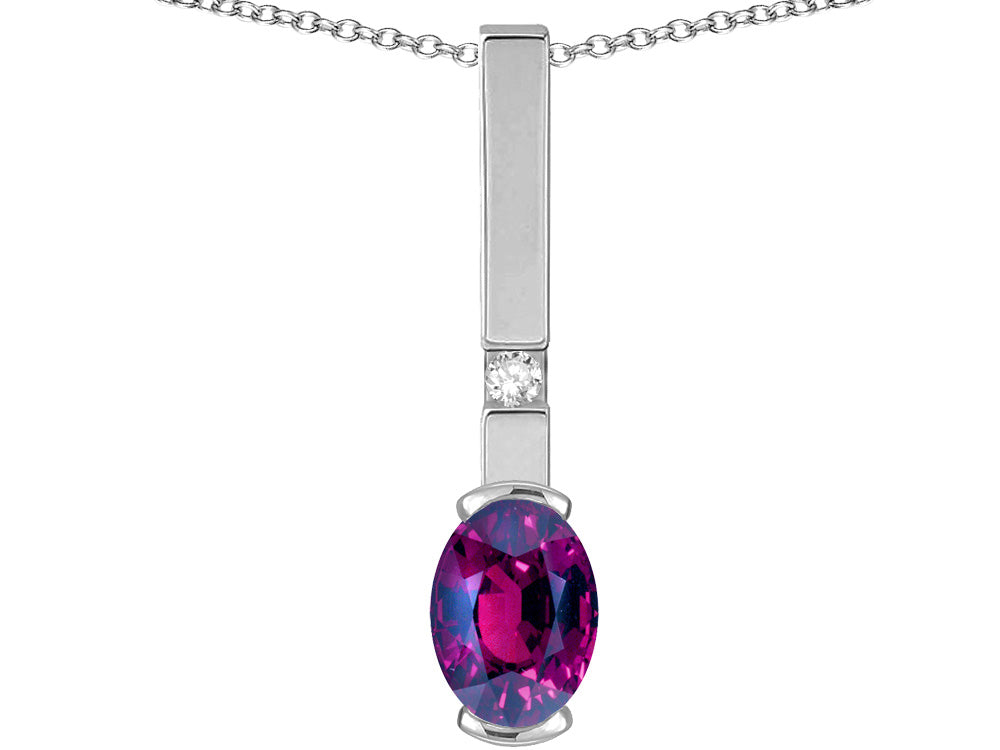 Star K  Oval 8x6mm Genuine Rhodolite Bar Pendant Necklace