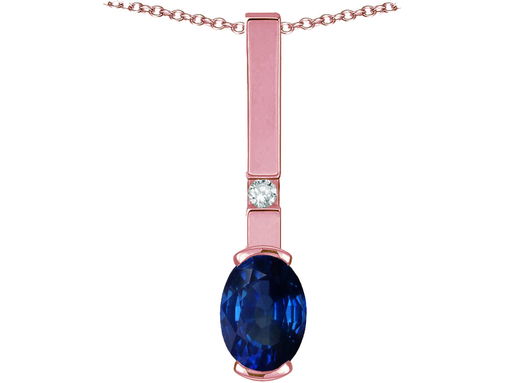 Star K  Oval 8x6mm Created Sapphire Bar Pendant Necklace