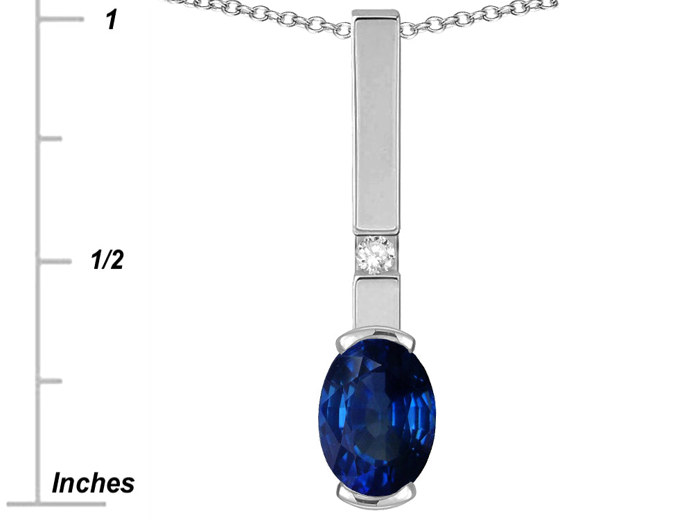 Star K  Oval 8x6mm Created Sapphire Bar Pendant Necklace