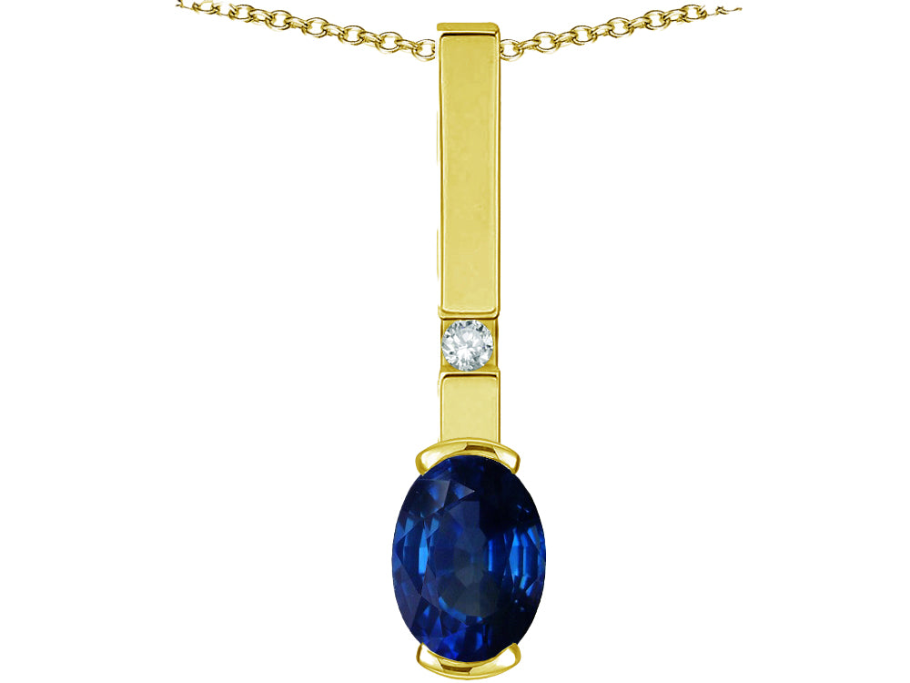 Star K  Oval 8x6mm Created Sapphire Bar Pendant Necklace