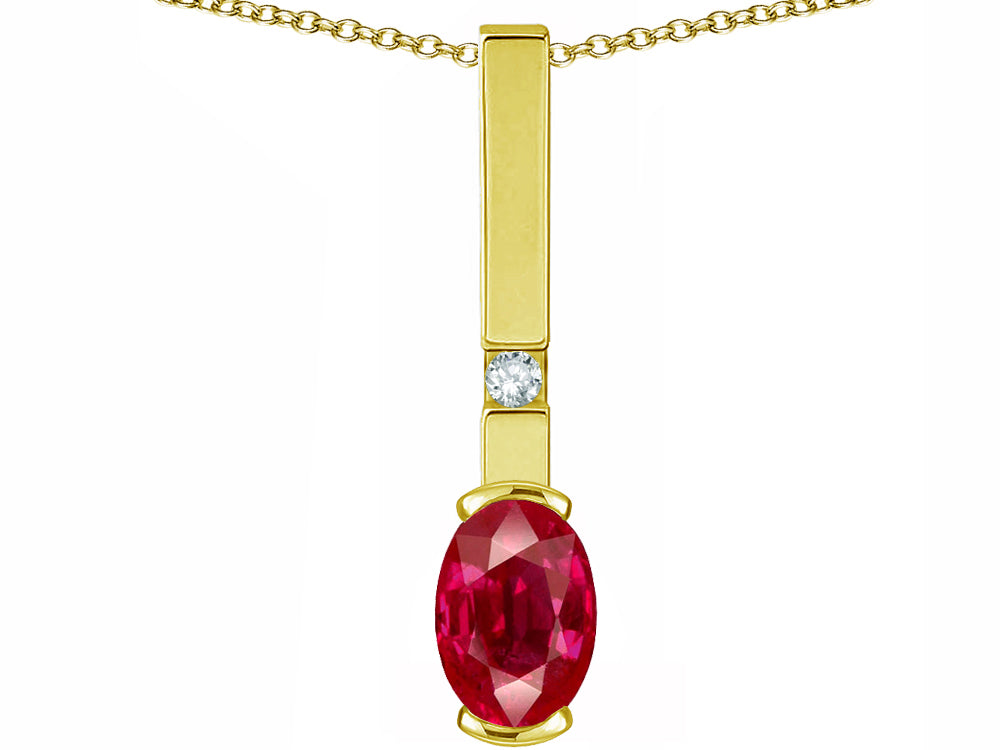 Star K  Oval 8x6mm Created Ruby Bar Pendant Necklace