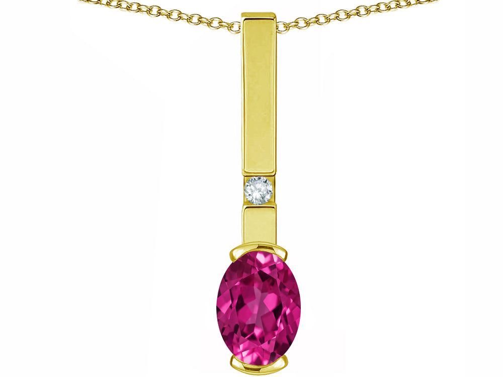 Star K  Oval 8x6mm Simulated Pink Tourmaline Bar Pendant Necklace