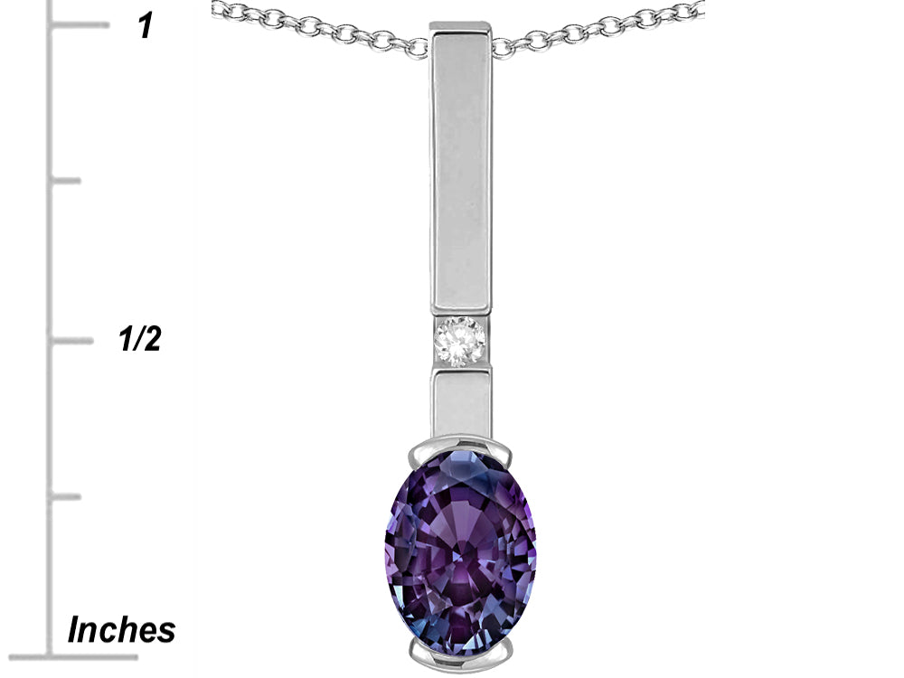 Star K  Oval 8x6mm Simulated Alexandrite Bar Pendant Necklace