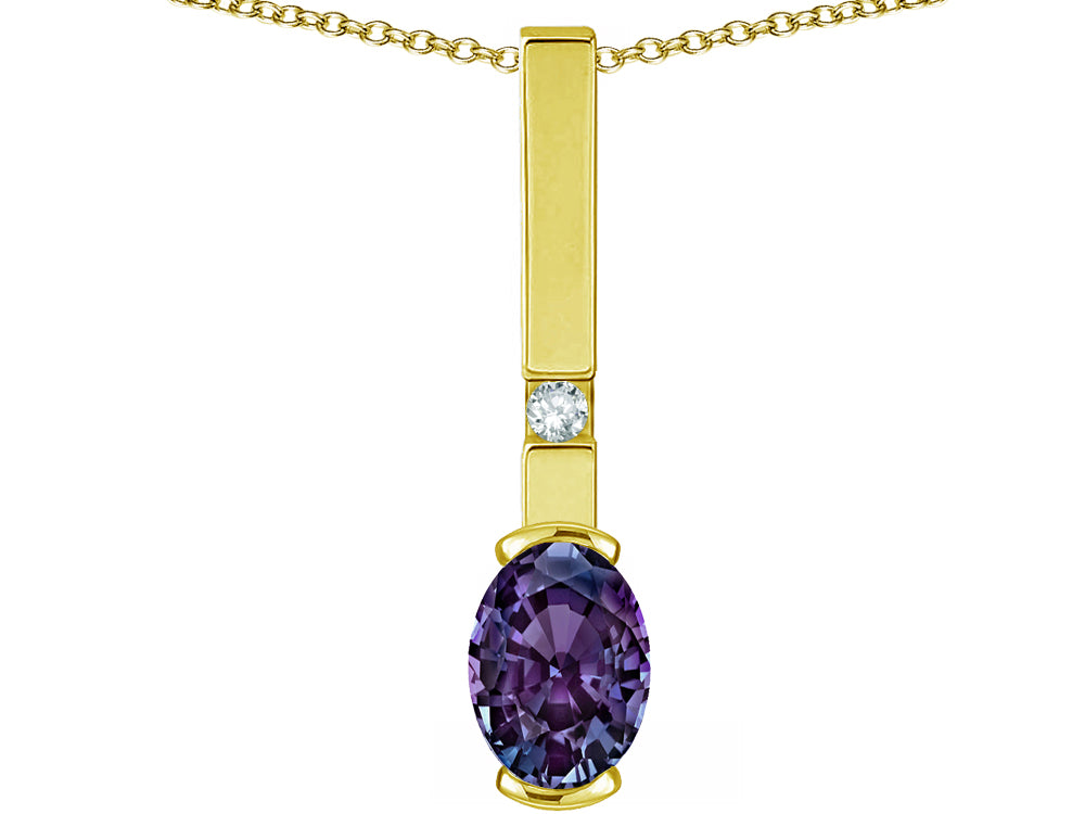 Star K  Oval 8x6mm Simulated Alexandrite Bar Pendant Necklace