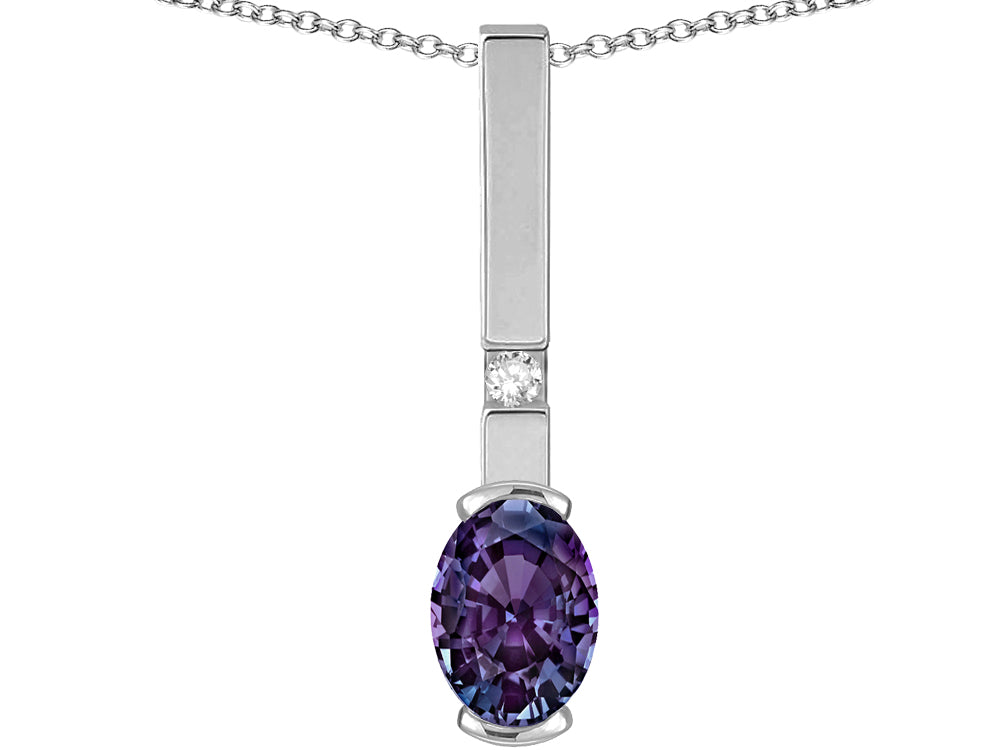 Star K  Oval 8x6mm Simulated Alexandrite Bar Pendant Necklace