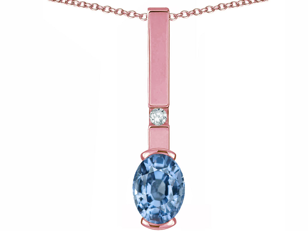 Star K  Oval 8x6mm Simulated Aquamarine Bar Pendant Necklace