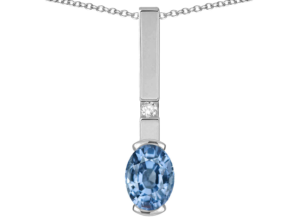Star K  Oval 8x6mm Simulated Aquamarine Bar Pendant Necklace