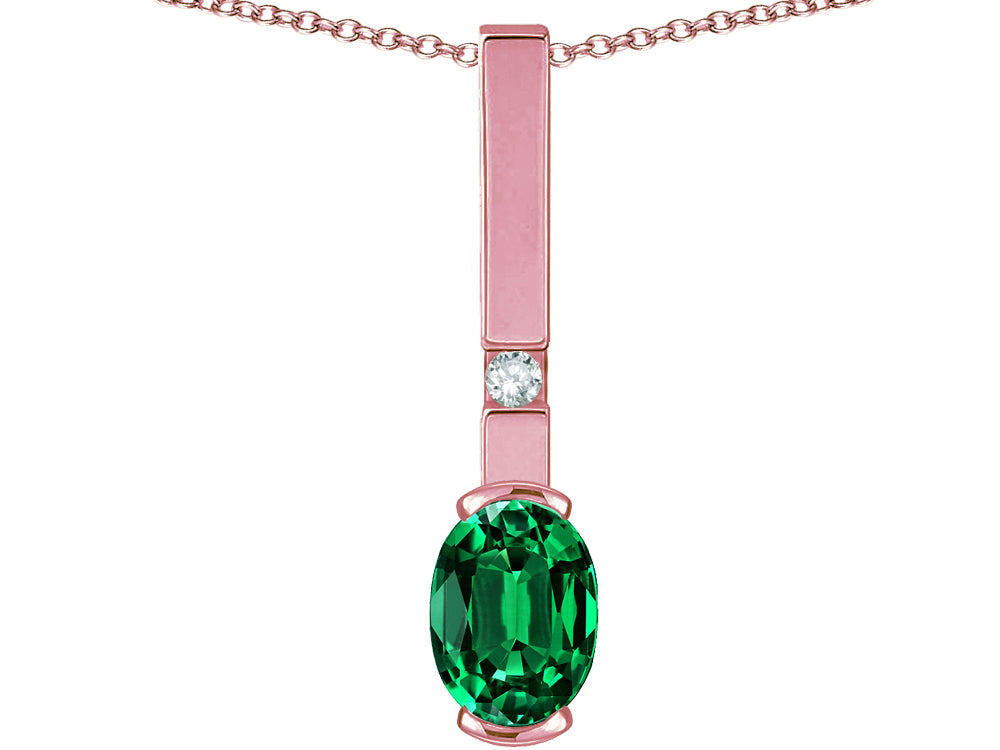 Star K  Oval 8x6mm Simulated Emerald Bar Pendant Necklace
