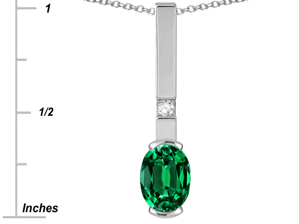 Star K  Oval 8x6mm Simulated Emerald Bar Pendant Necklace