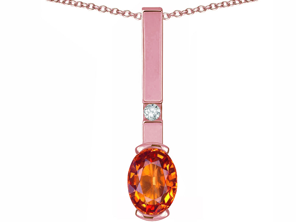 Star K  Oval 8x6mm Simulated Orange Mexican Fire Opal Bar Pendant Necklace