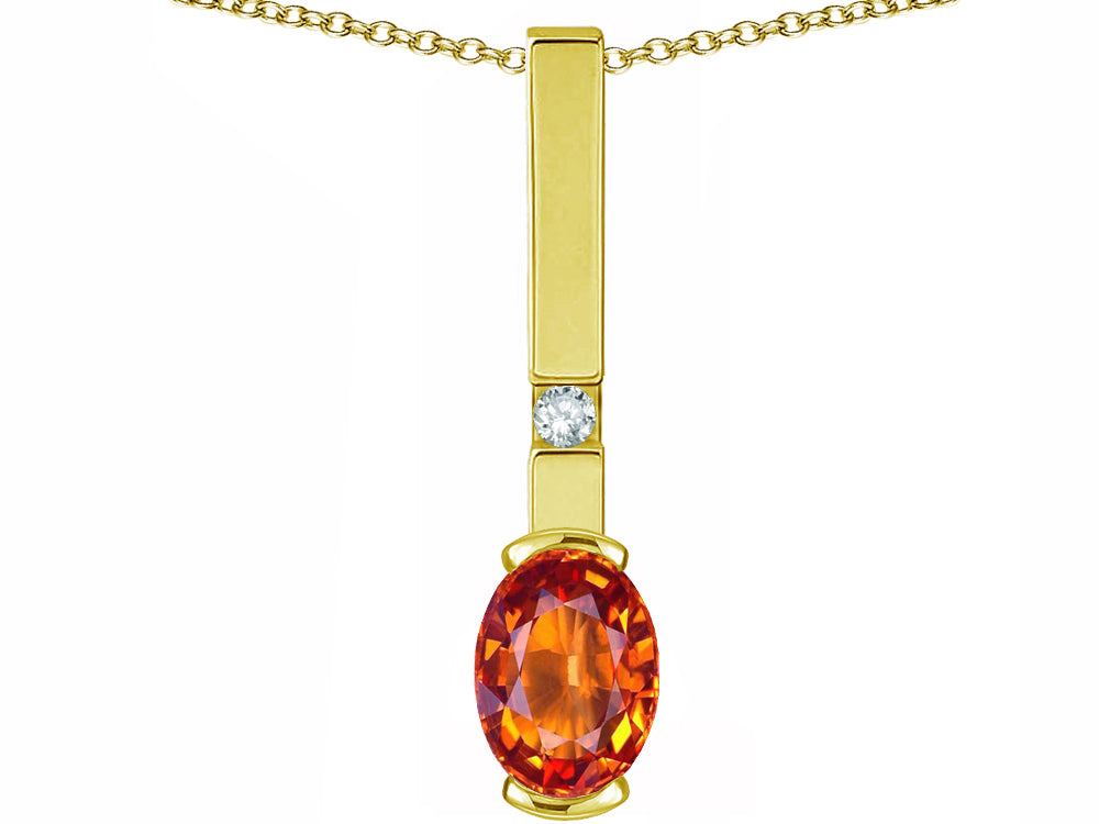 Star K  Oval 8x6mm Simulated Orange Mexican Fire Opal Bar Pendant Necklace