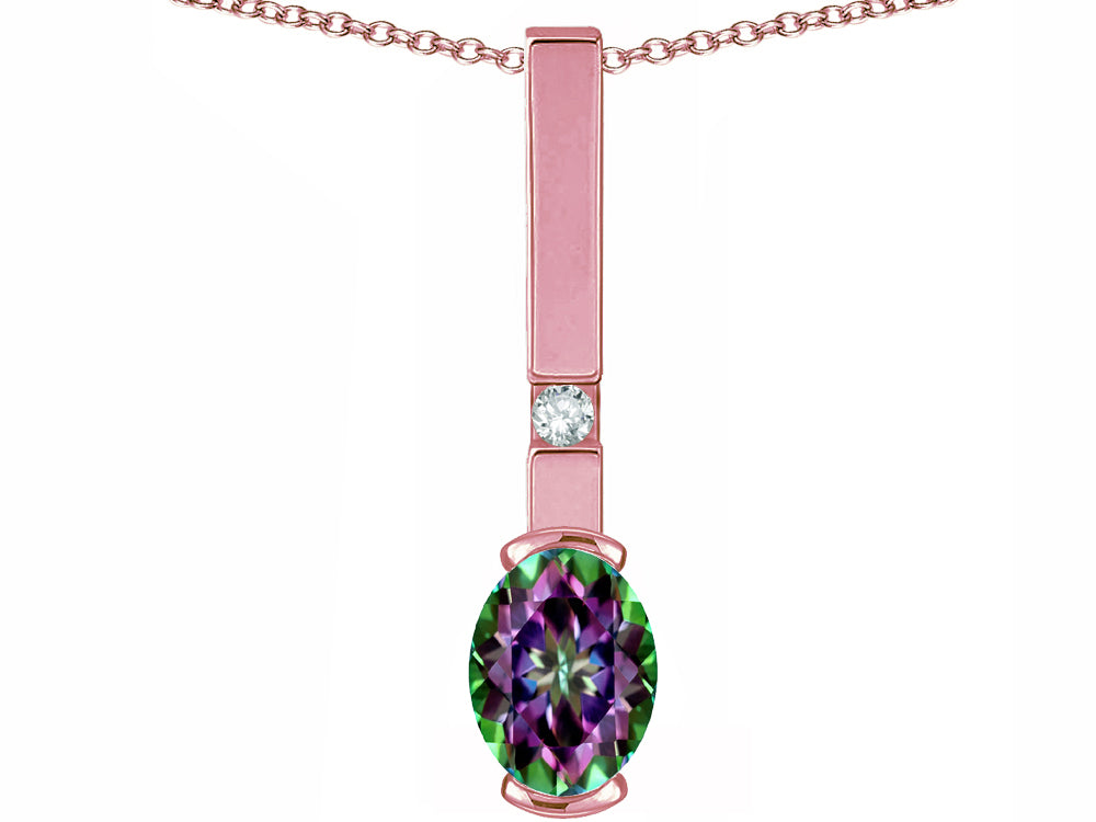 Star K  Oval 8x6mm Rainbow Mystic Topaz Bar Pendant Necklace