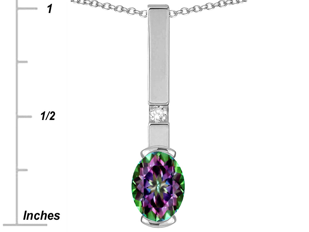 Star K  Oval 8x6mm Rainbow Mystic Topaz Bar Pendant Necklace