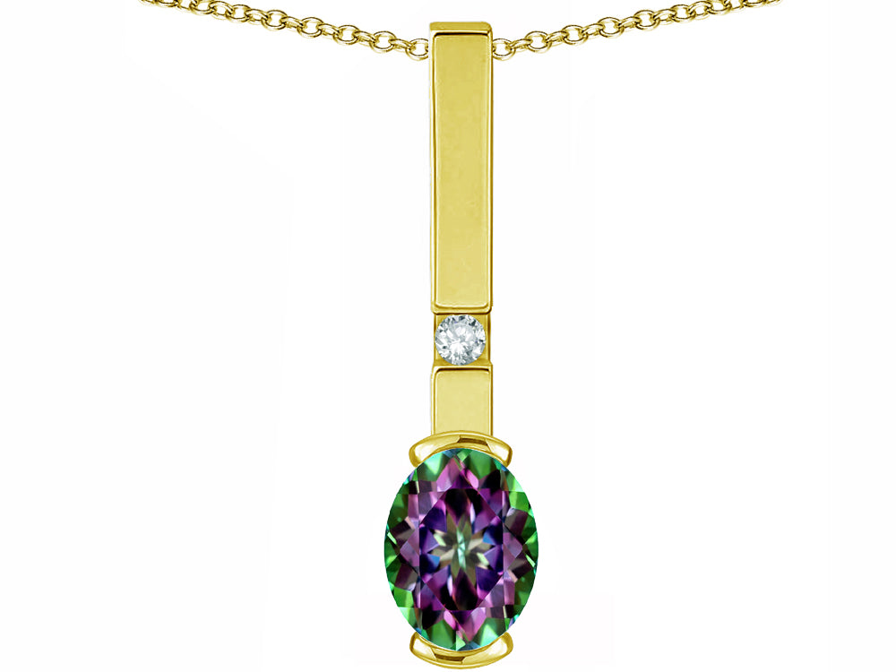 Star K  Oval 8x6mm Rainbow Mystic Topaz Bar Pendant Necklace