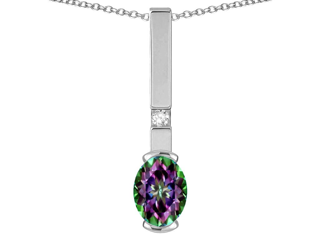 Star K  Oval 8x6mm Rainbow Mystic Topaz Bar Pendant Necklace