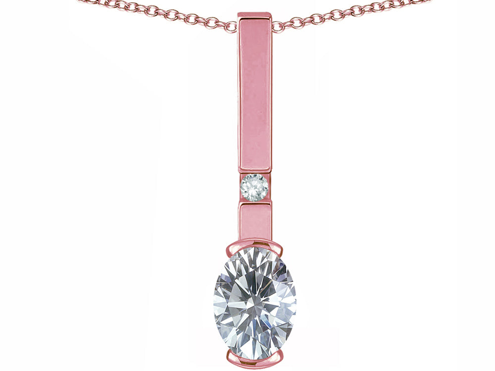 Star K  Oval 8x6mm Genuine White Topaz Bar Pendant Necklace