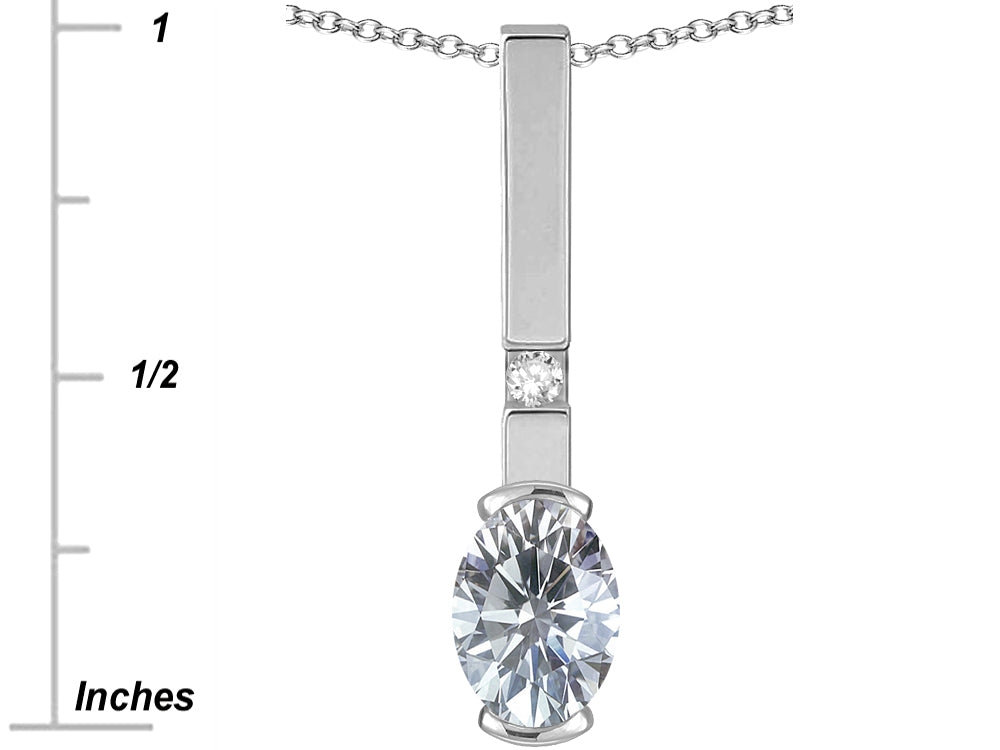 Star K  Oval 8x6mm Genuine White Topaz Bar Pendant Necklace