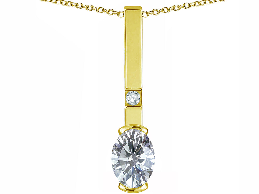 Star K  Oval 8x6mm Genuine White Topaz Bar Pendant Necklace