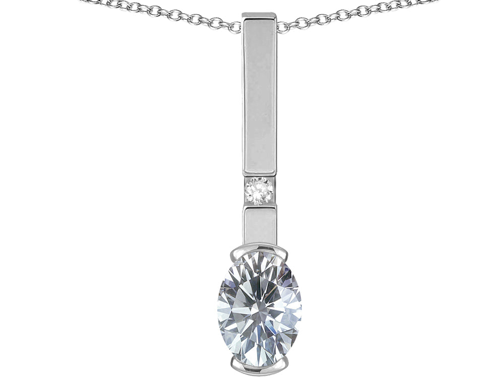 Star K  Oval 8x6mm Genuine White Topaz Bar Pendant Necklace