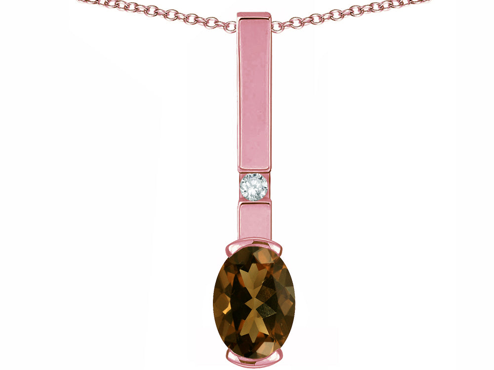 Star K  Oval 8x6mm Genuine Smoky Quartz Bar Pendant Necklace