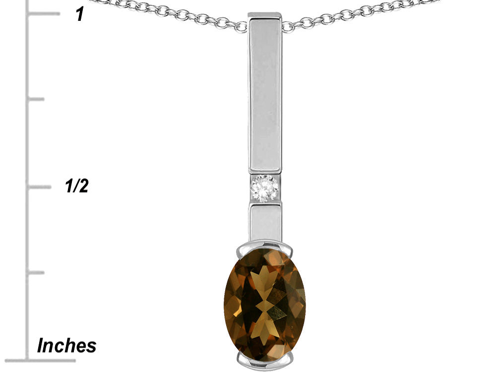 Star K  Oval 8x6mm Genuine Smoky Quartz Bar Pendant Necklace