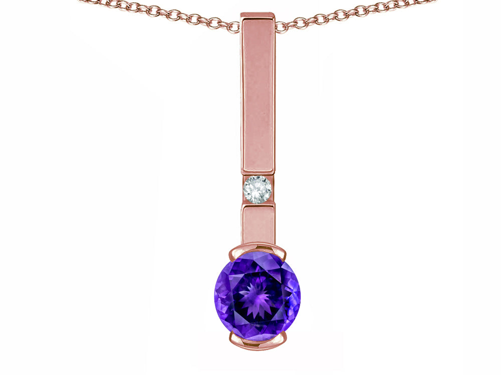 Star K  Round 6mm Genuine Amethyst Bar Pendant Necklace