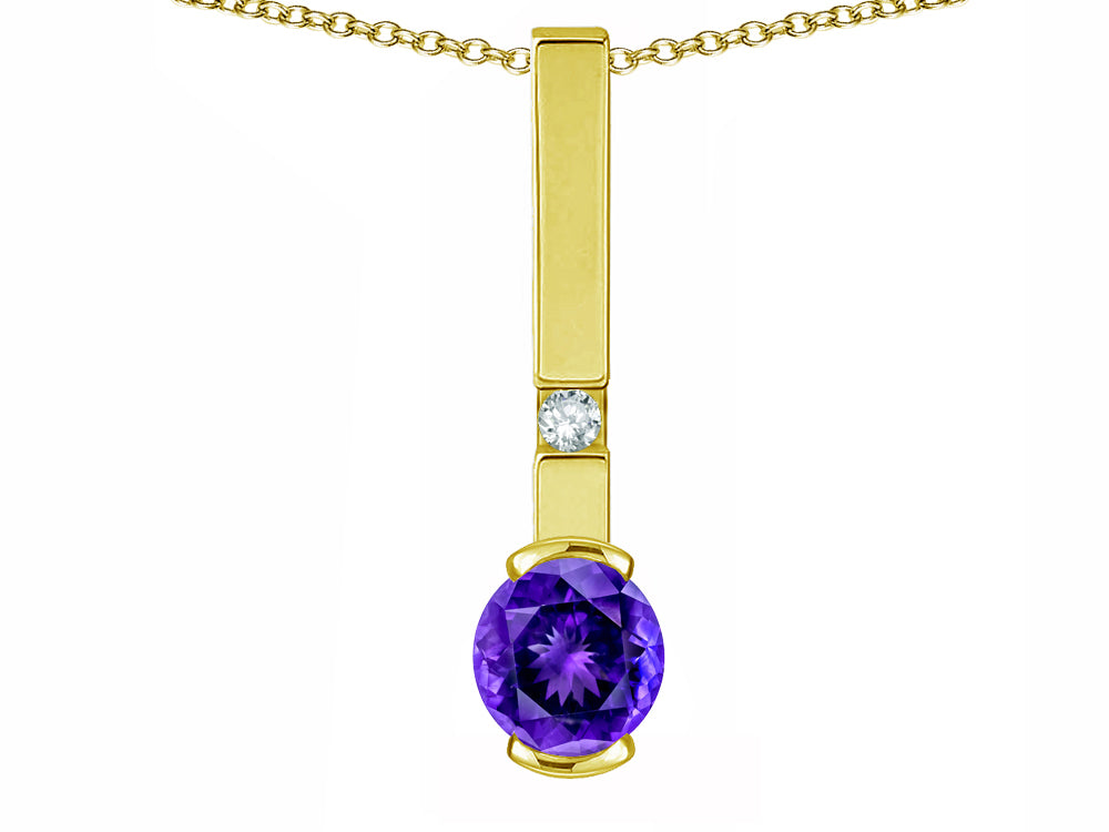 Star K  Round 6mm Genuine Amethyst Bar Pendant Necklace