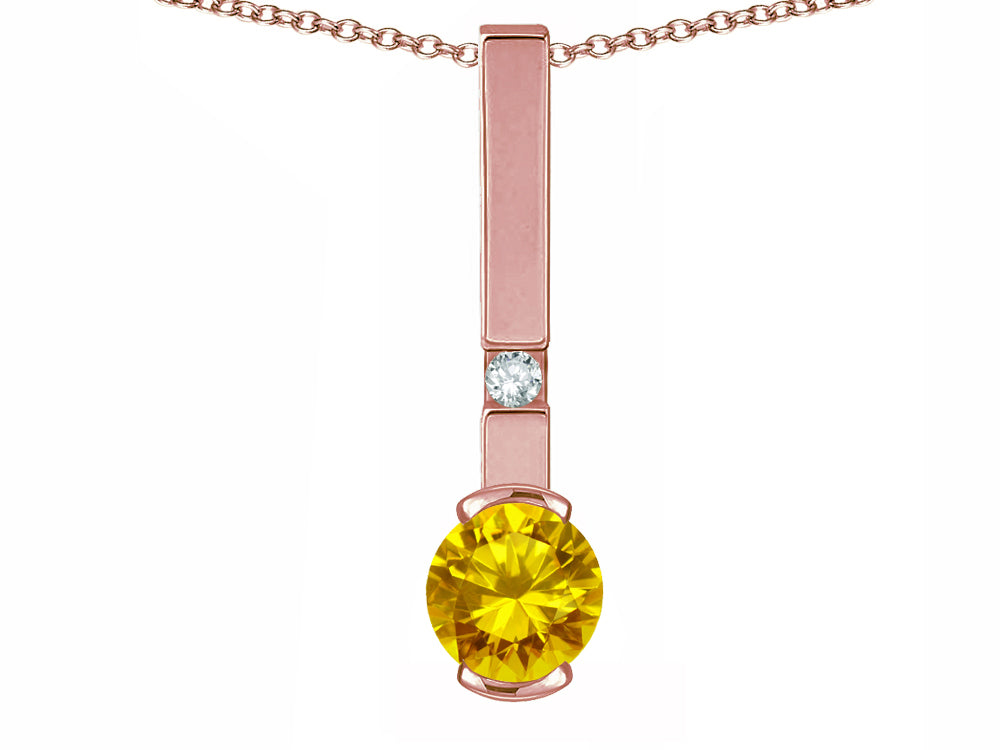 Star K  Round 6mm Genuine Citrine Bar Pendant Necklace