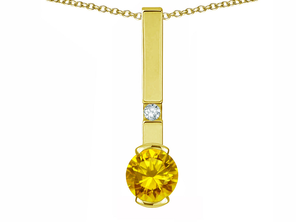 Star K  Round 6mm Genuine Citrine Bar Pendant Necklace
