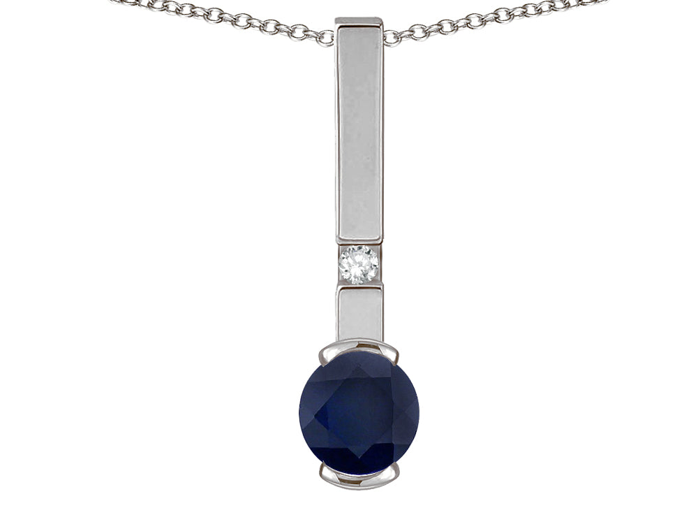 Star K  Round 6mm Genuine Black Sapphire Bar Pendant Necklace