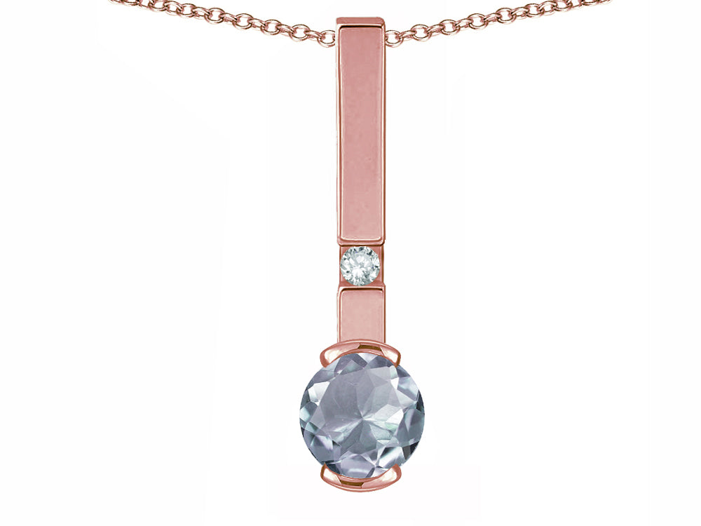 Star K  Round 6mm Genuine Aquamarine Bar Pendant Necklace