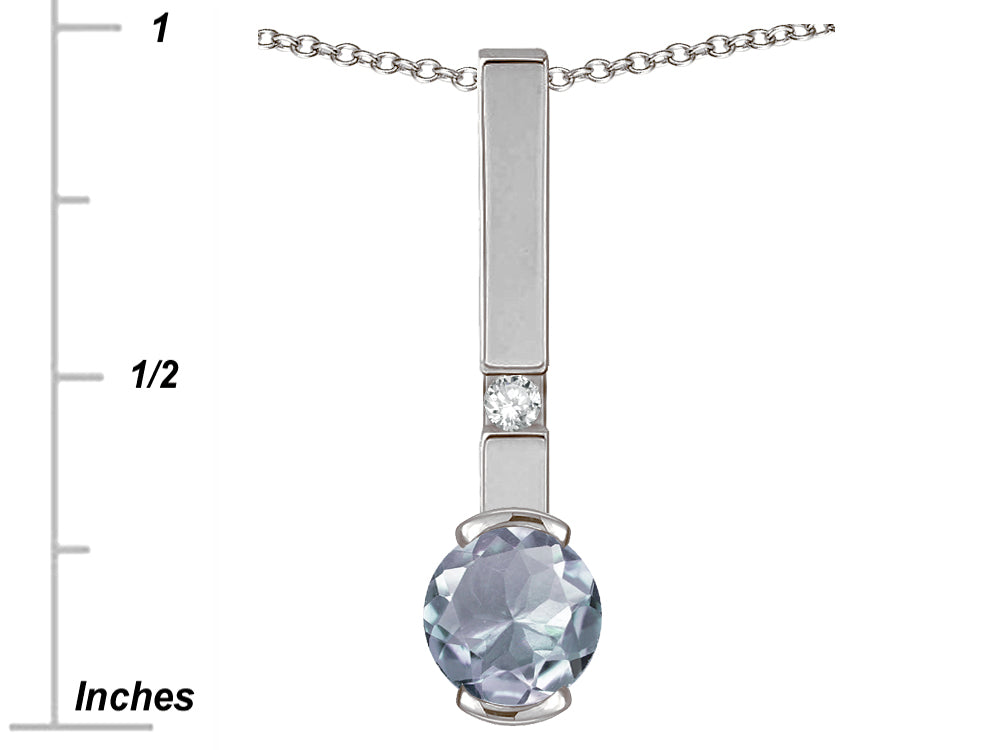 Star K  Round 6mm Genuine Aquamarine Bar Pendant Necklace