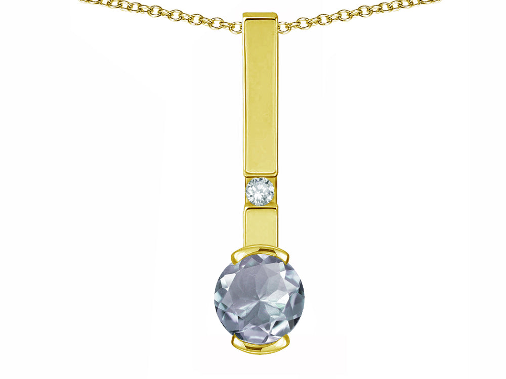 Star K  Round 6mm Genuine Aquamarine Bar Pendant Necklace