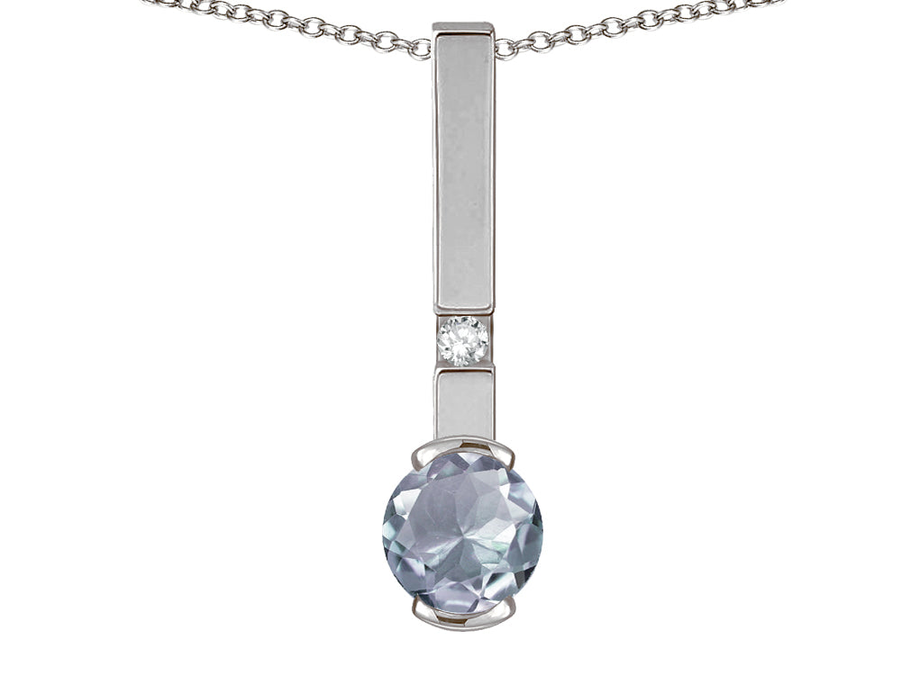 Star K  Round 6mm Genuine Aquamarine Bar Pendant Necklace