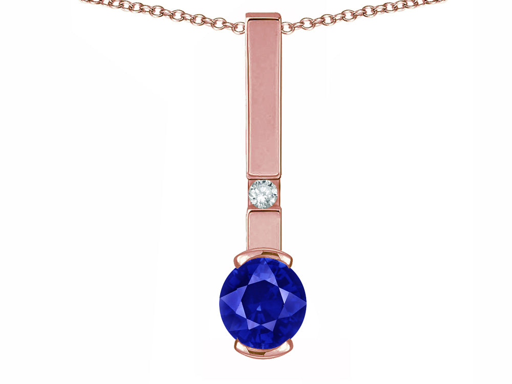 Star K  Round 6mm Created Sapphire Bar Pendant Necklace