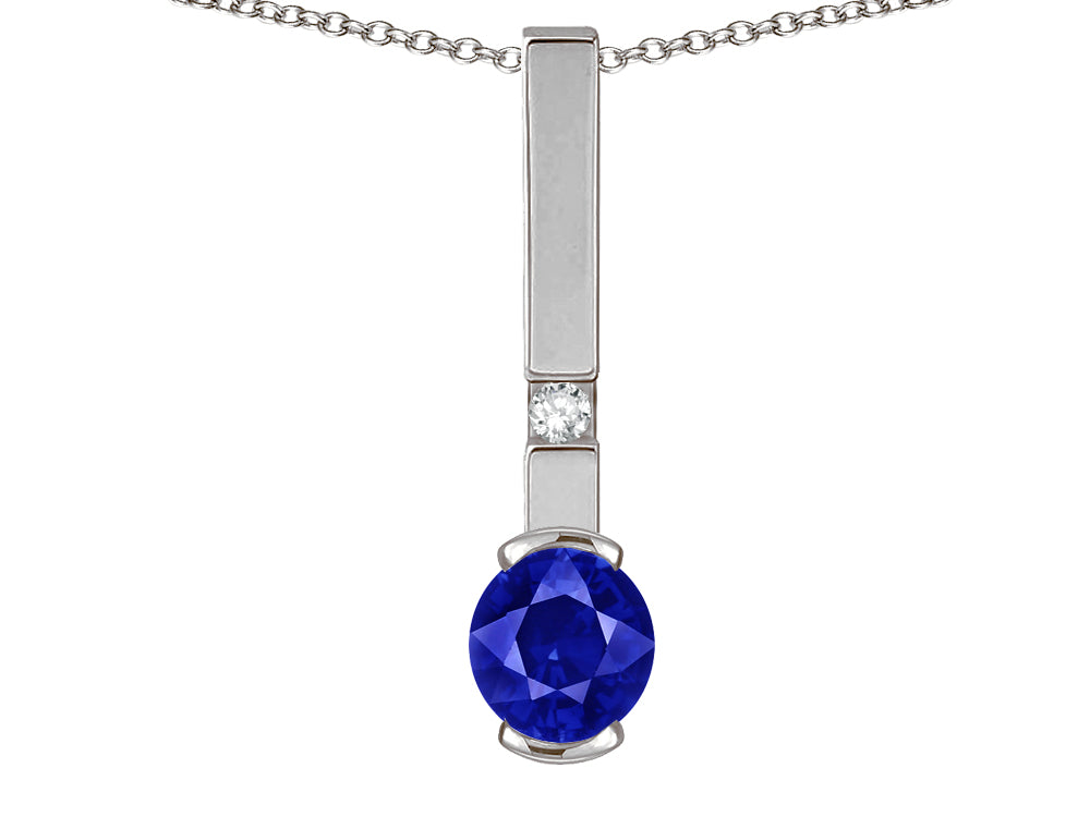 Star K  Round 6mm Created Sapphire Bar Pendant Necklace