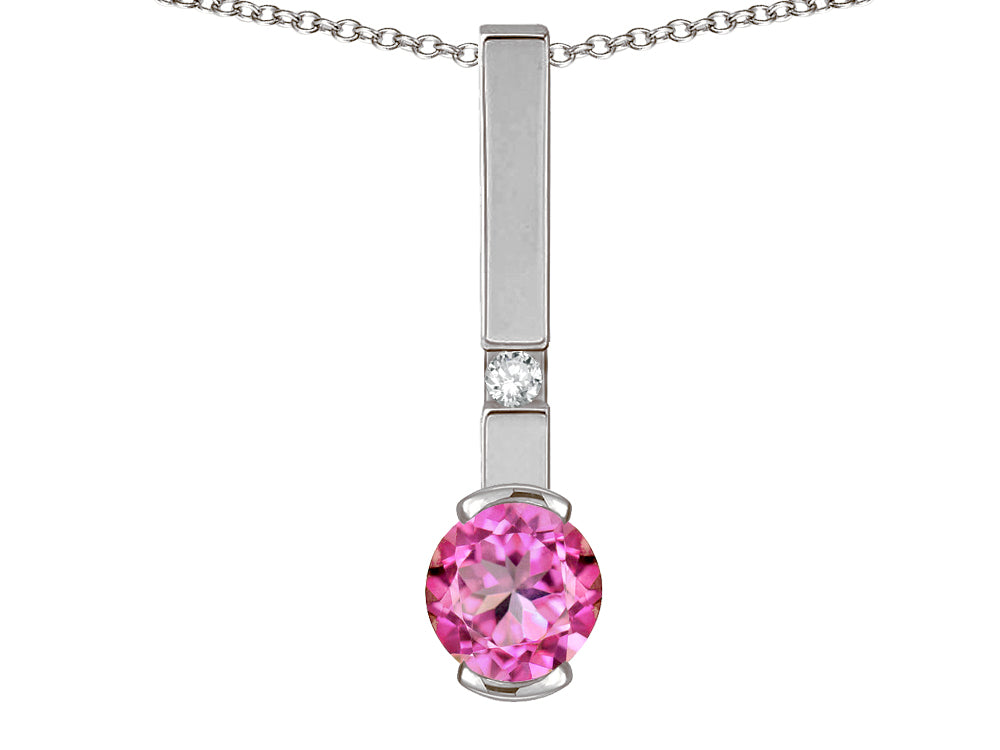 Star K  Round 6mm Created Pink Sapphire Bar Pendant Necklace