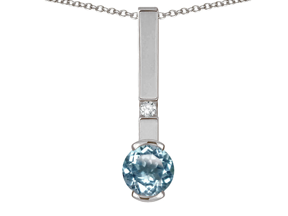 Star K  Round 6mm Simulated Aquamarine Bar Pendant Necklace