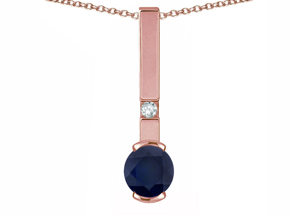 Star K  Round 6mm Genuine Black Sapphire Bar Pendant Necklace