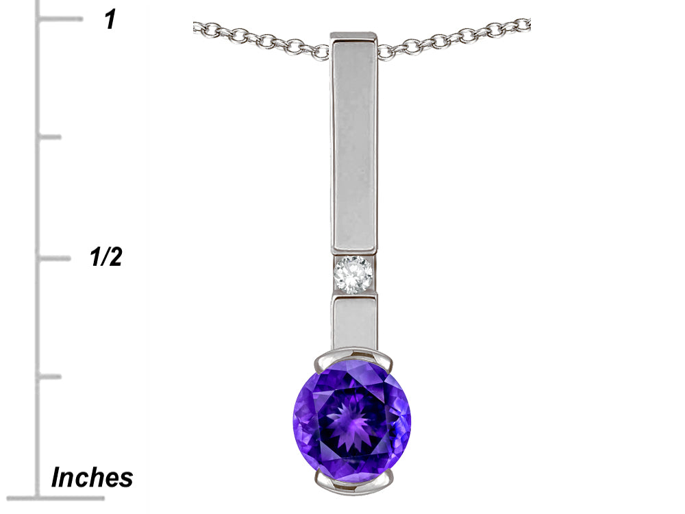 Star K  Round 6mm Genuine Amethyst Bar Pendant Necklace