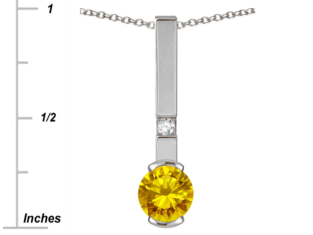Star K  Round 6mm Genuine Citrine Bar Pendant Necklace