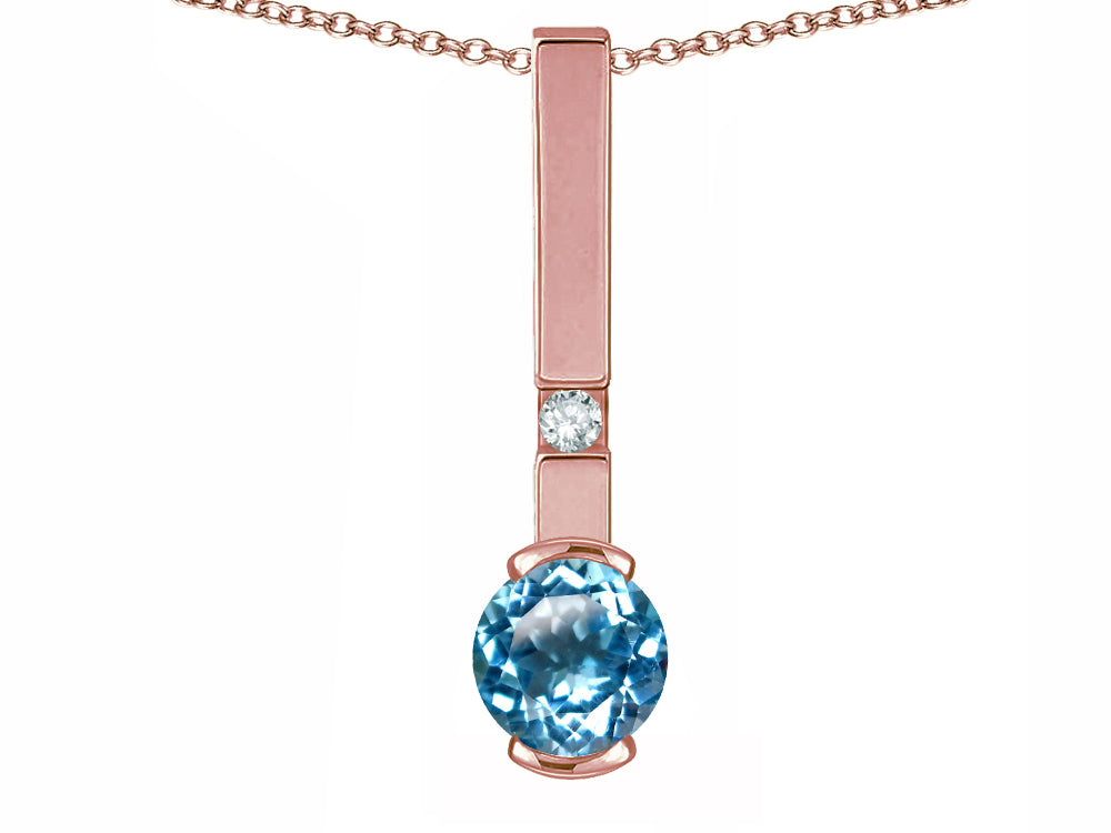 Star K  Round 6mm Genuine Blue Topaz Bar Pendant Necklace