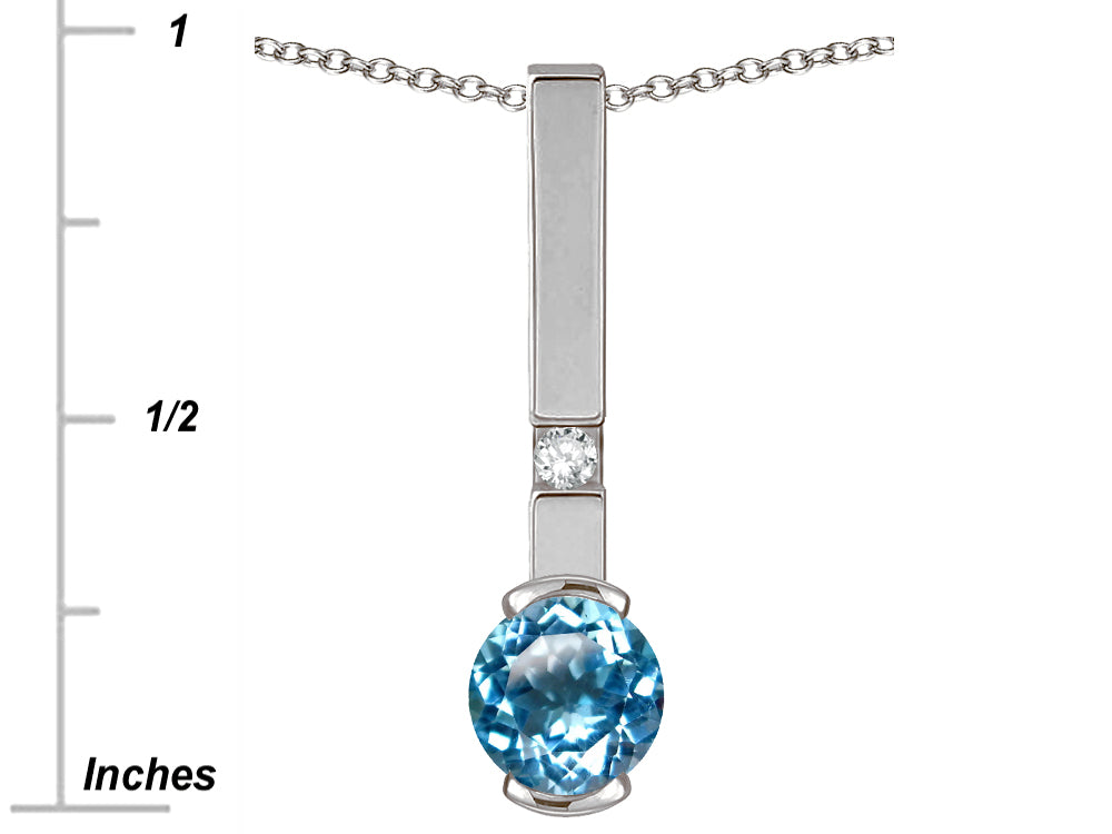 Star K  Round 6mm Genuine Blue Topaz Bar Pendant Necklace
